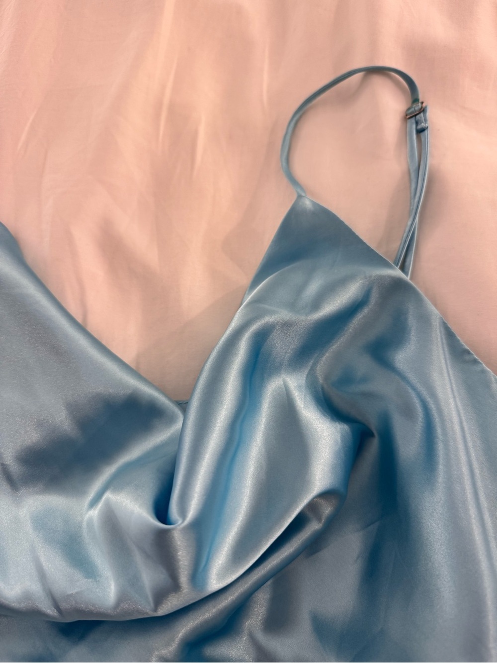Satin Slip Camisole in Light Blue with Cowl Neckline (Size Large)